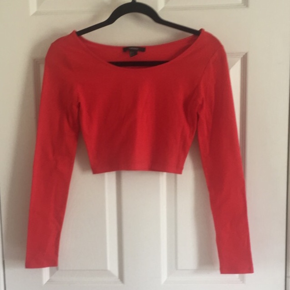 Forever 21 Red Long Sleeve Crop Top Size Small